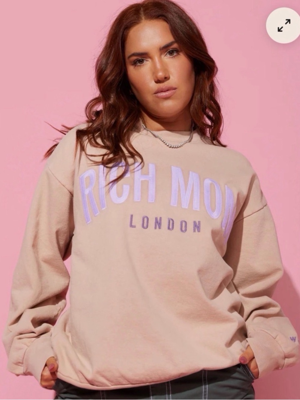 Rich Mom - London Crewneck Sweatshirt Tan - Large with Lilac